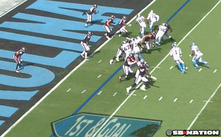 Former Auburn Player Cam Newton completes an acrobatic flip into the end zone to life the Panthers over the Texans.