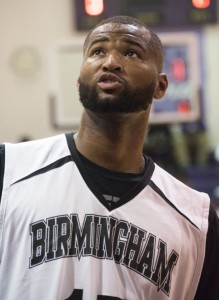 The 25-year-old Cousins, shown here in a Birmingham exhibition game last summer, is a center/power forward with the NBA’s Sacramento Kings.