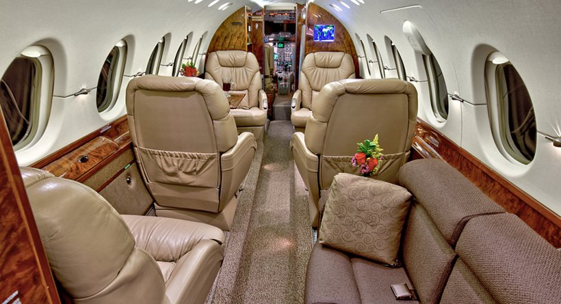 Interior of a 2000 Hawker 800XP, the type of jet aircraft used by the RSA. 