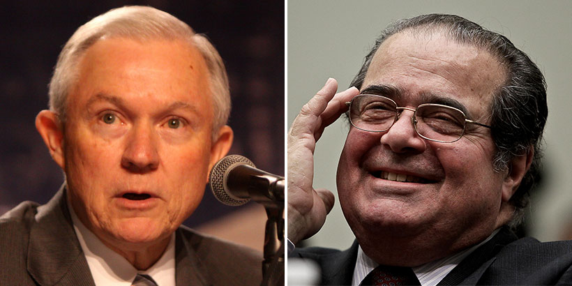 Senator Jeff Sessions (left) and the late Supreme Court Justice Antonin Scalia (right)