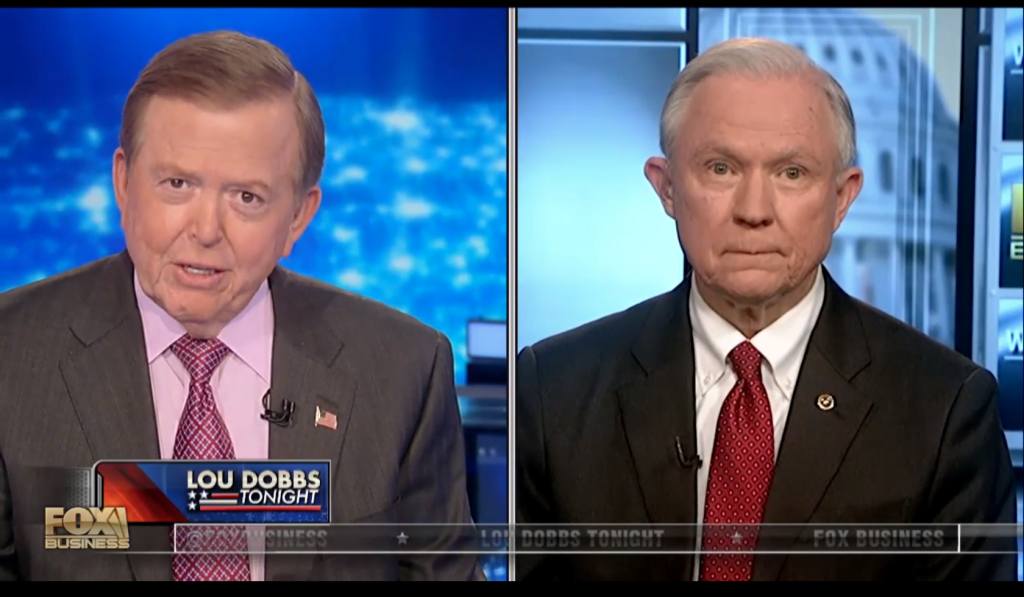 Senator Sessions during his interview on Lou Dobbs Tonight