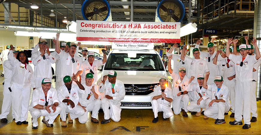 The 3 millionth Alabama-made Honda rolled off the assembly line in Lincoln on Dec. 5, 2013. (Image: Honda)