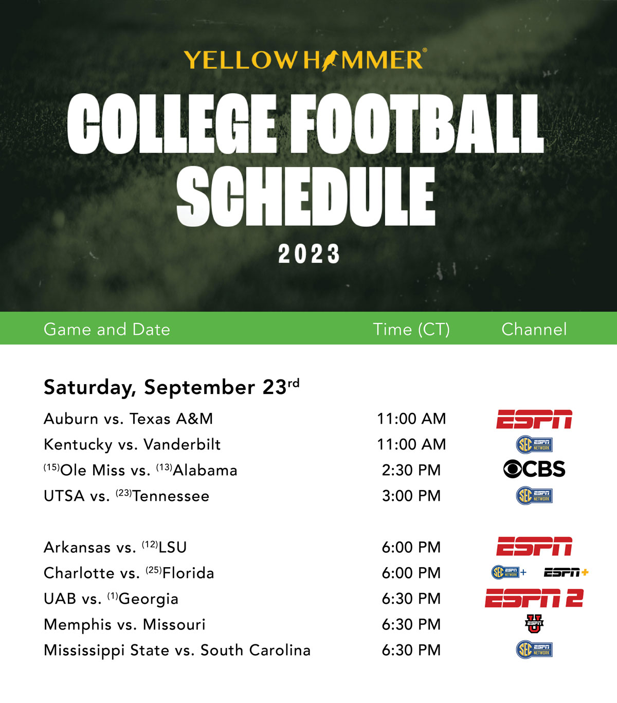 all football games on tv today
