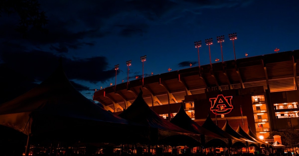 Auburn football Jordan Hare Stadium at night Iron Bowl 2025